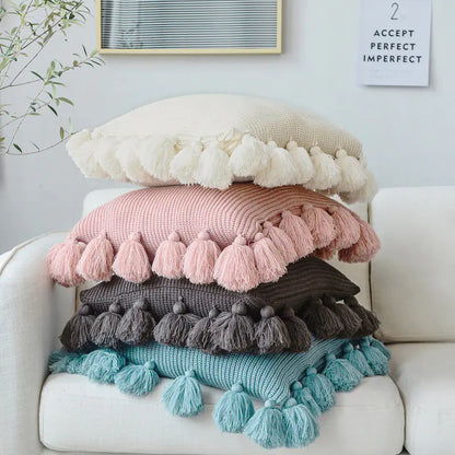 Solid Color Tassel Decorative Pillow for Home Decor Kia Day Design
