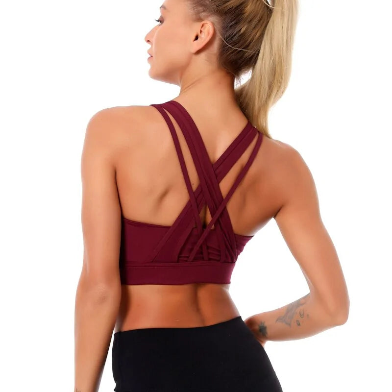 Push Up Back Sport Gathered Bra - Red UpperB-66-70 25.98-27.55,UnderB-60-64 23.62-25.19 - bra