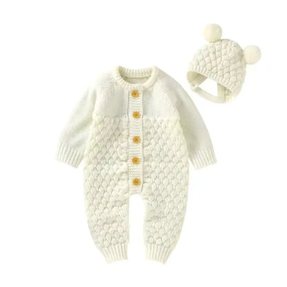 Baby Knit Set - Romper, Beanie, Mittens & Booties white