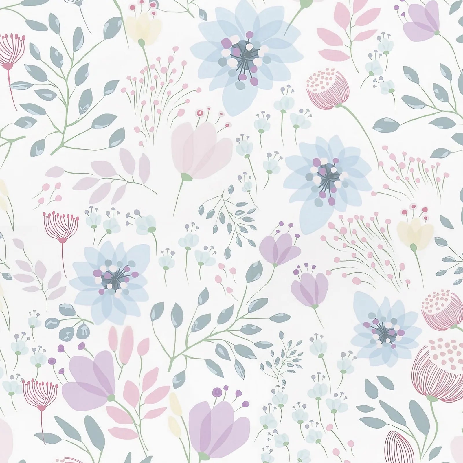 Nursery Colorful  Floral Mural, Nursery Floral Wallpaper in Purple, Watercolor Floral Garden Flowers Wall Mural for Kids Kia Day Design