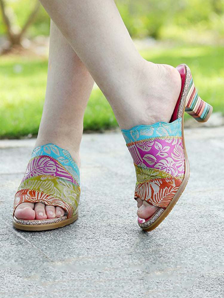 Four Color Splicing Slippers - - Pumps