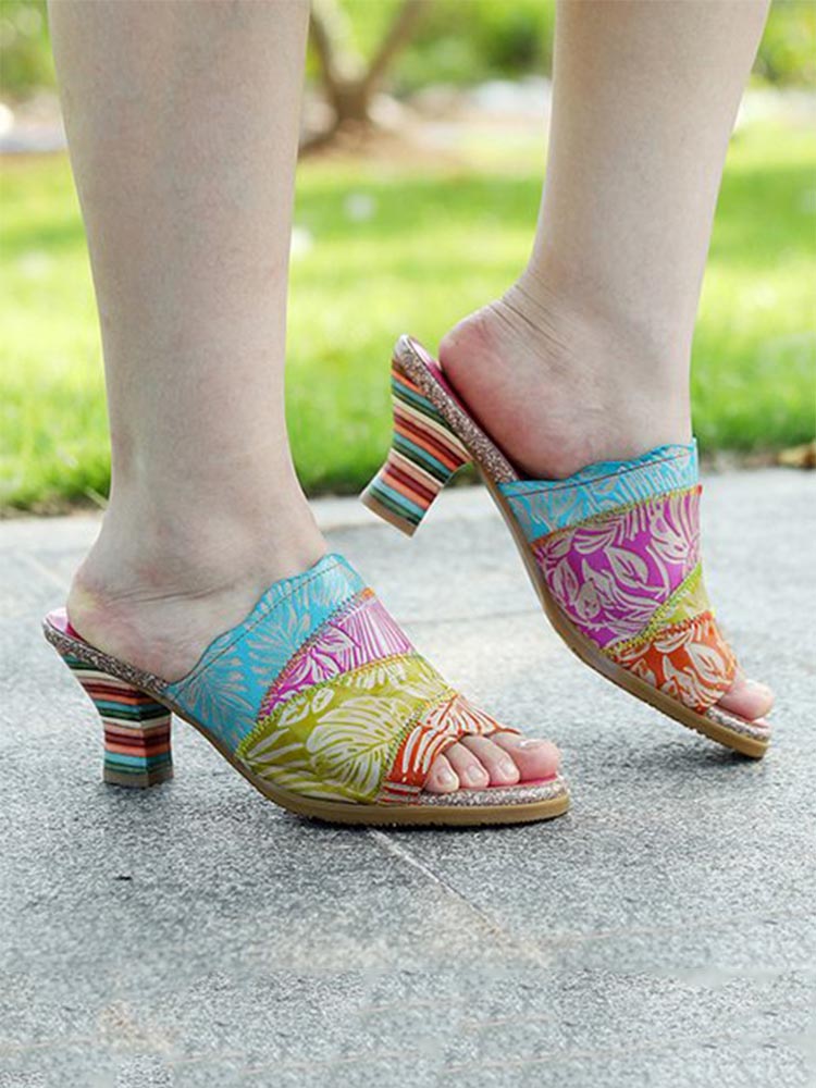 Four Color Splicing Slippers - - Pumps