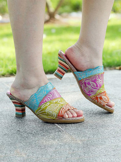 Four Color Splicing Slippers - - Pumps