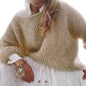 Womens Chunky Knitted Fluffy Pullover Tops light beige Large