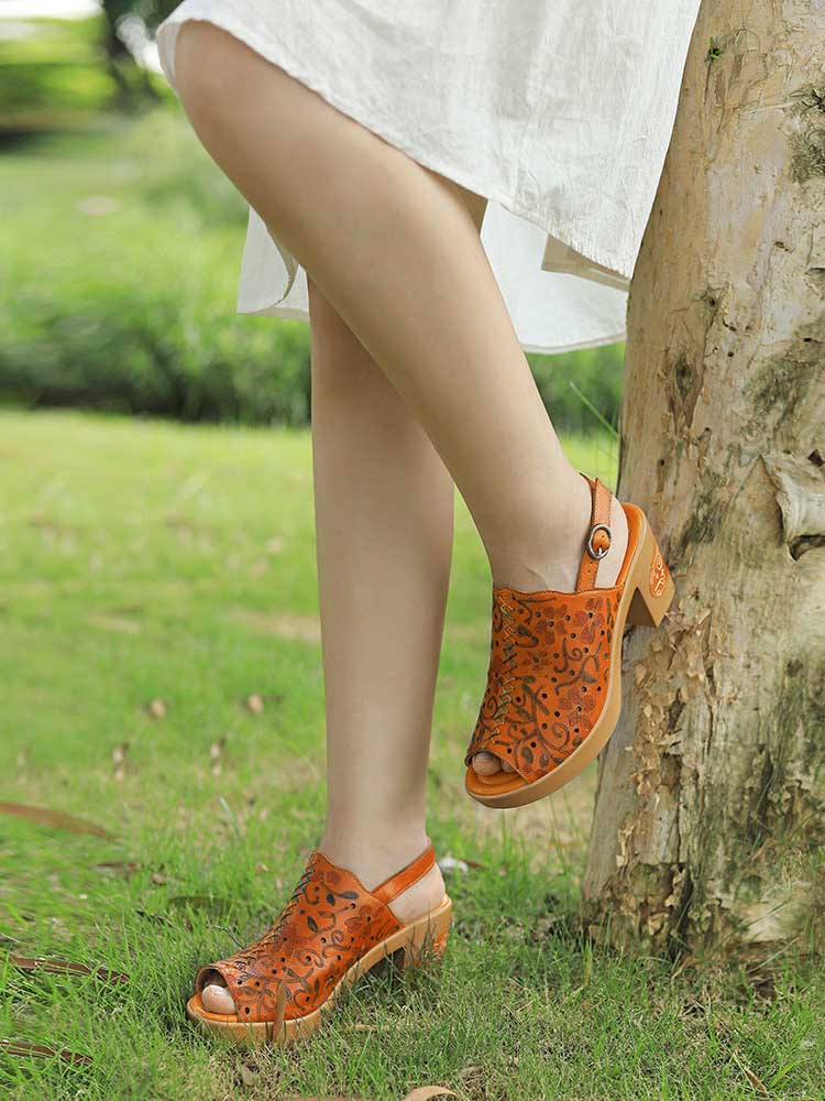 Fish Mouth Genuine Leather High Heel Sandals- Colorstepshoes- {{Product type}}