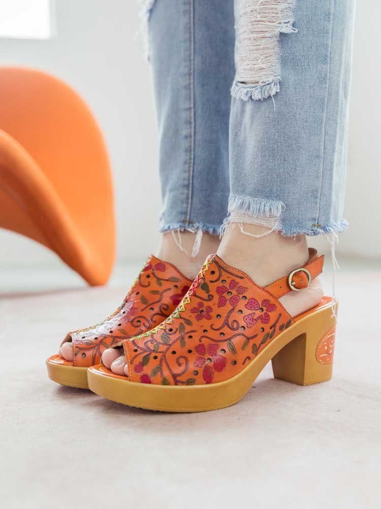 Fish Mouth Genuine Leather High Heel Sandals- Colorstepshoes- {{Product type}}