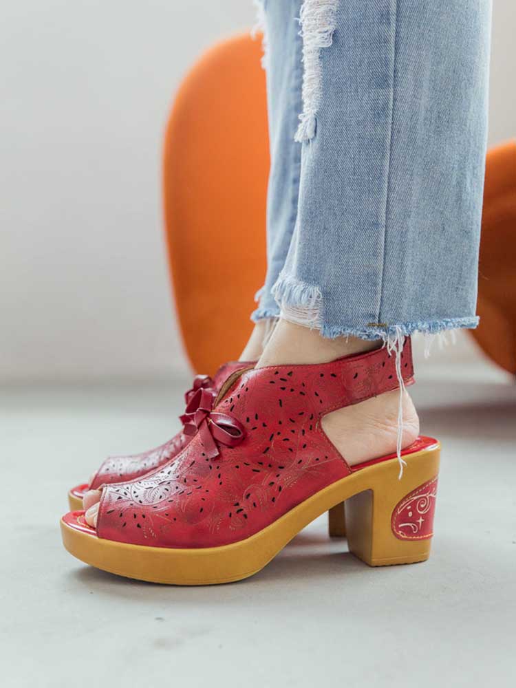 Vintage Handmade Fish Mouth Hollow Sandals- Colorstepshoes- {{Product type}}