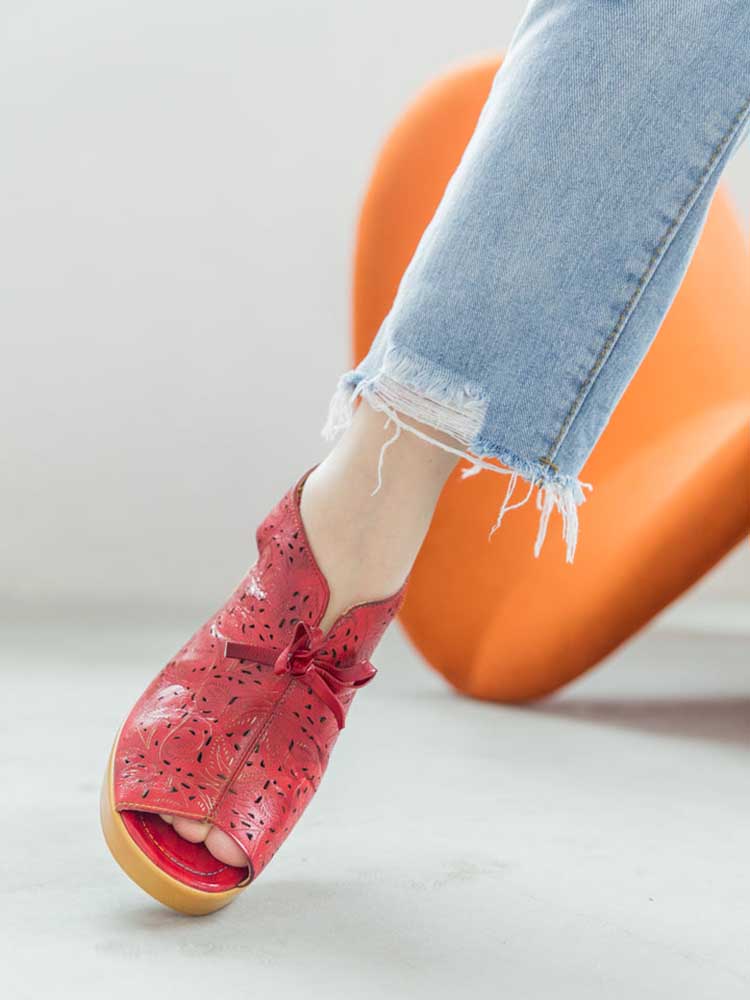 Vintage Handmade Fish Mouth Hollow Sandals- Colorstepshoes- {{Product type}}