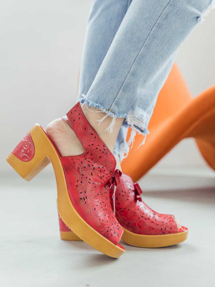 Vintage Handmade Fish Mouth Hollow Sandals- Colorstepshoes- {{Product type}}