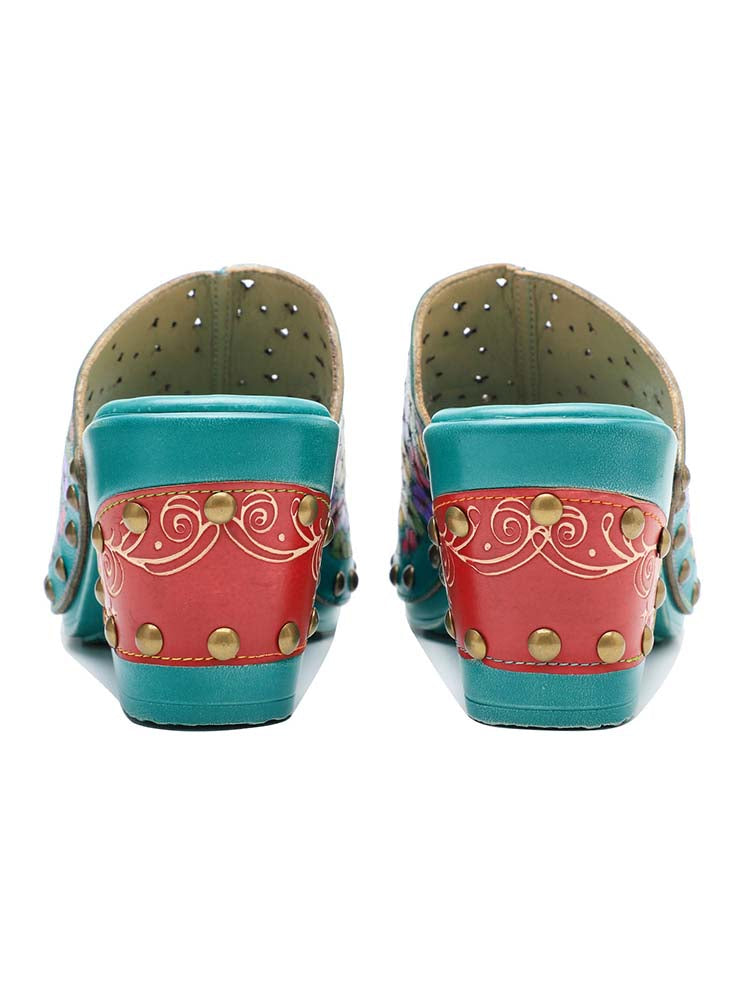 Retro Handmade Four-color Printed Sandals - - Sandals