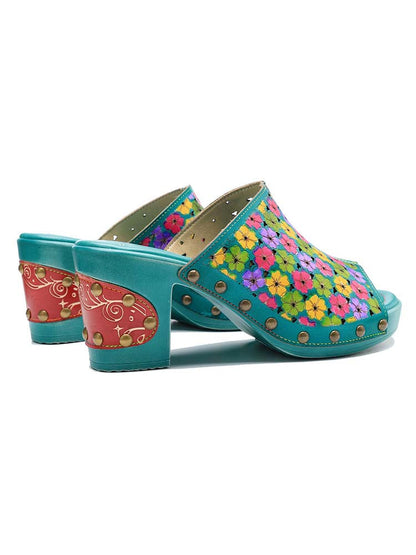 Retro Handmade Four-color Printed Sandals - - Sandals