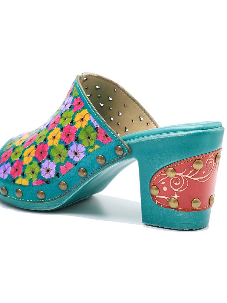 Retro Handmade Four-color Printed Sandals - - Sandals