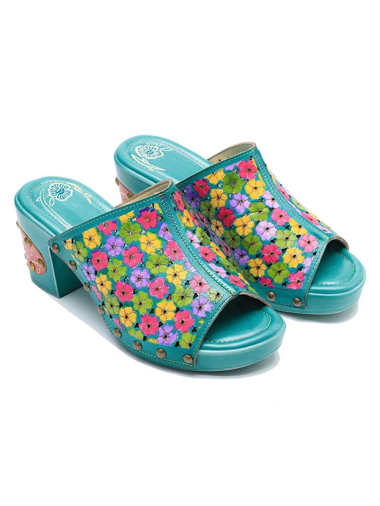 Retro Handmade Four-color Printed Sandals - - Sandals