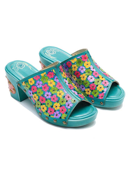 Retro Handmade Four-color Printed Sandals - - Sandals