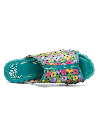 Retro Handmade Four-color Printed Sandals - - Sandals