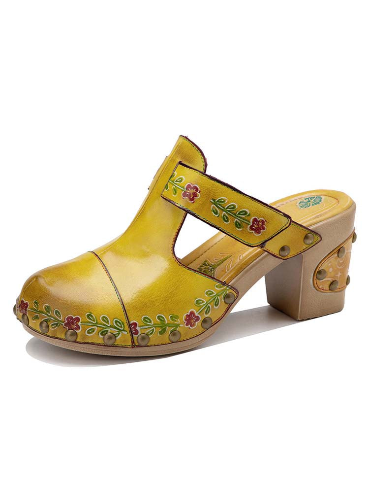 Vintage Handmade Round Toe Floral Slippers- Colorstepshoes- {{Product type}}