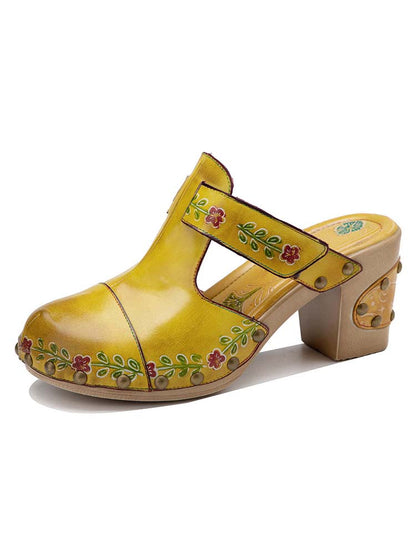 Vintage Handmade Round Toe Floral Slippers- Colorstepshoes- {{Product type}}