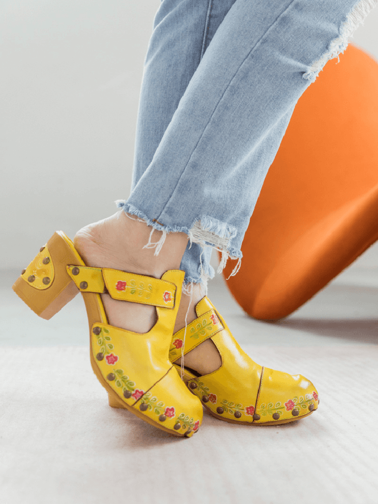Vintage Handmade Round Toe Floral Slippers- Colorstepshoes- {{Product type}}