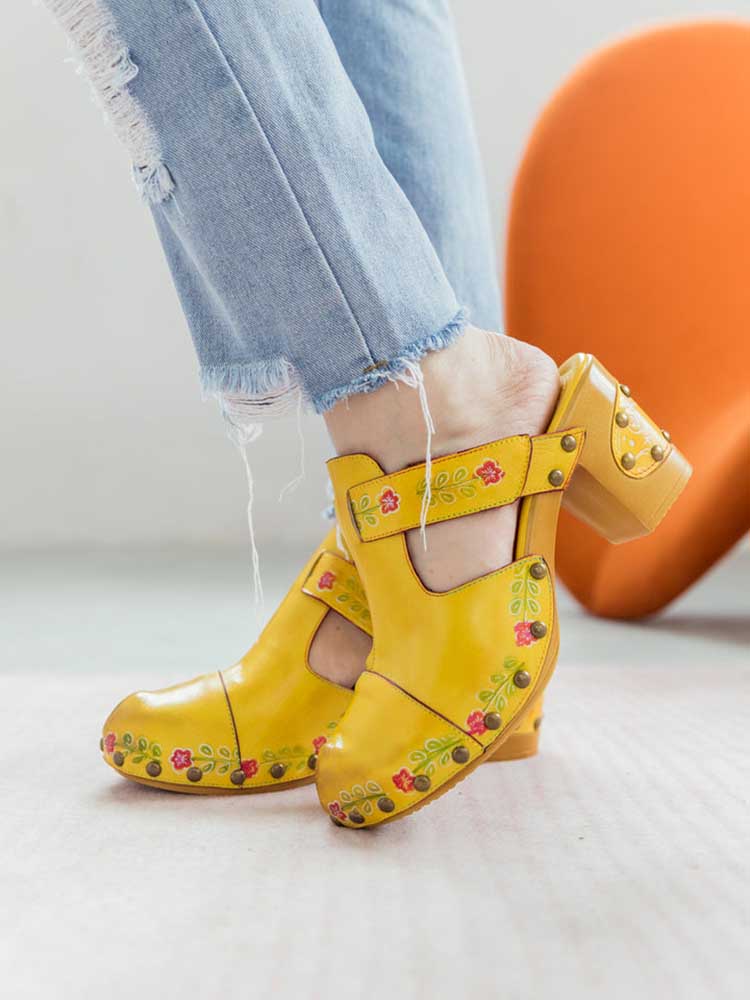 Vintage Handmade Round Toe Floral Slippers- Colorstepshoes- {{Product type}}