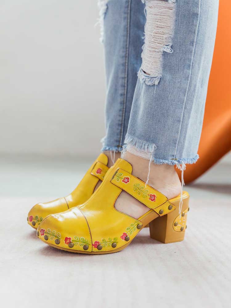 Vintage Handmade Round Toe Floral Slippers- Colorstepshoes- {{Product type}}