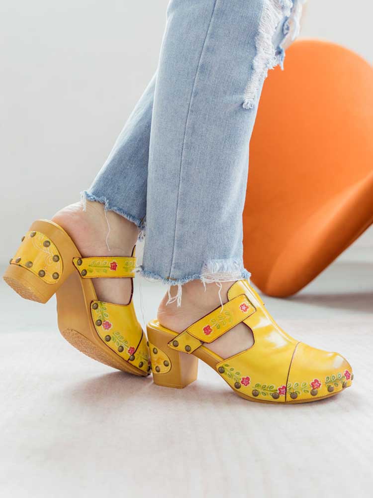 Vintage Handmade Round Toe Floral Slippers- Colorstepshoes- {{Product type}}