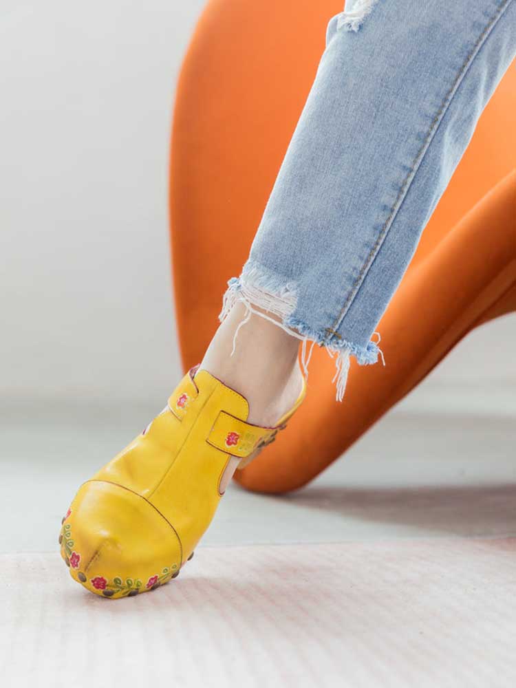 Vintage Handmade Round Toe Floral Slippers- Colorstepshoes- {{Product type}}