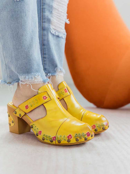 Vintage Handmade Round Toe Floral Slippers- Colorstepshoes- {{Product type}}