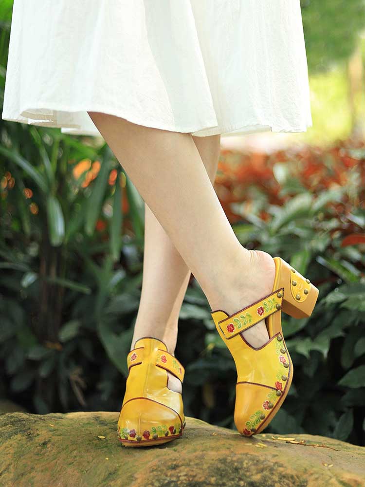 Vintage Handmade Round Toe Floral Slippers- Colorstepshoes- {{Product type}}