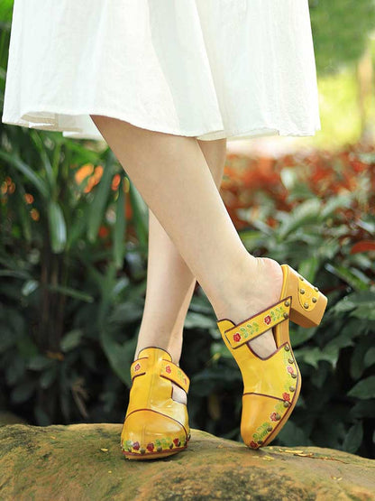 Vintage Handmade Round Toe Floral Slippers- Colorstepshoes- {{Product type}}