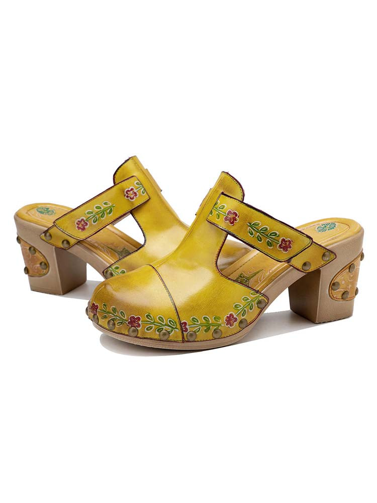 Vintage Handmade Round Toe Floral Slippers- Colorstepshoes- {{Product type}}