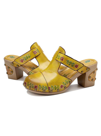Vintage Handmade Round Toe Floral Slippers- Colorstepshoes- {{Product type}}
