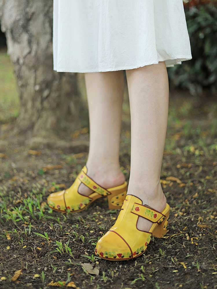 Vintage Handmade Round Toe Floral Slippers- Colorstepshoes- {{Product type}}
