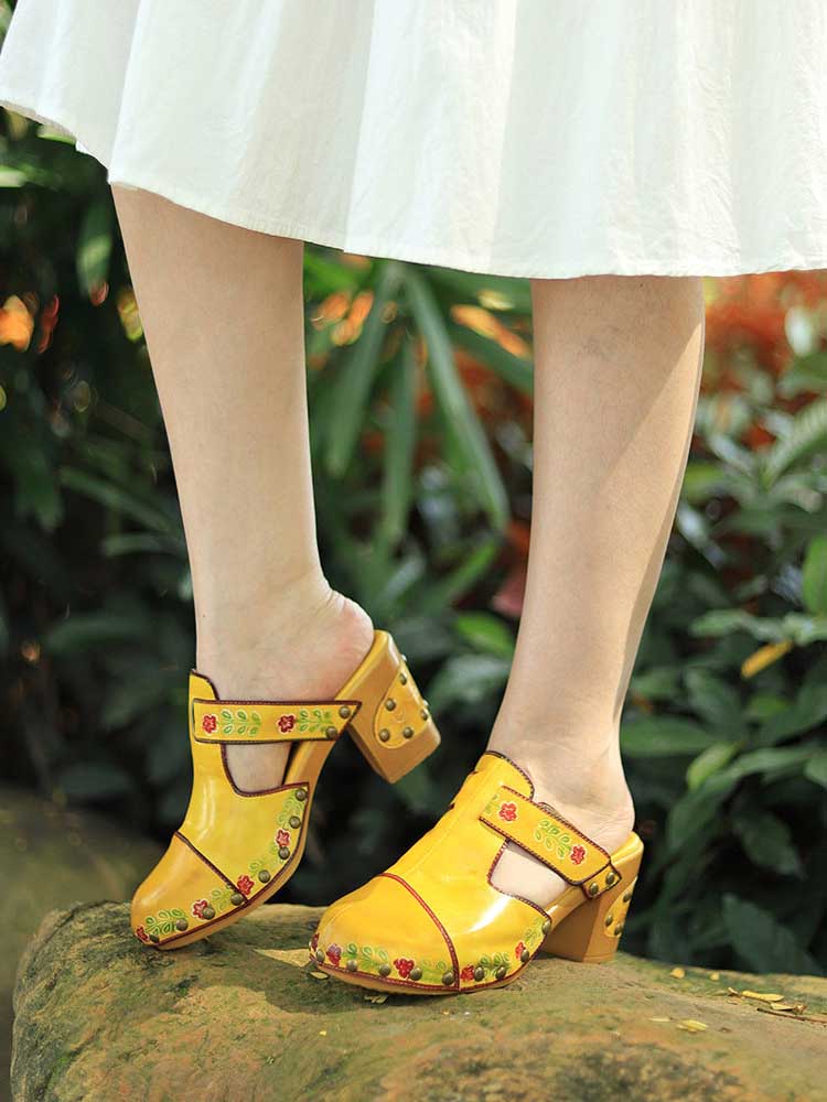Vintage Handmade Round Toe Floral Slippers- Colorstepshoes- {{Product type}}