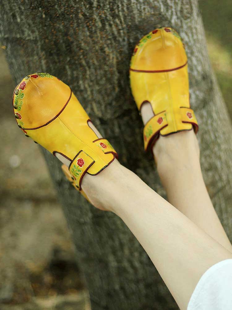 Vintage Handmade Round Toe Floral Slippers- Colorstepshoes- {{Product type}}