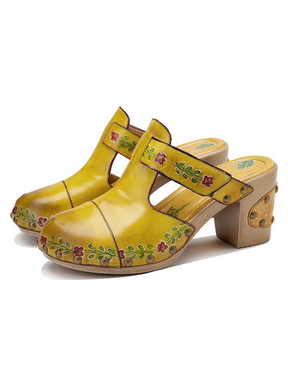 Vintage Handmade Round Toe Floral Slippers- Colorstepshoes- {{Product type}}