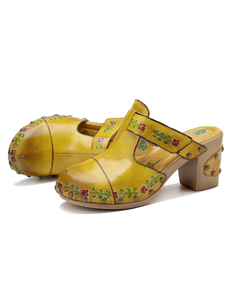 Vintage Handmade Round Toe Floral Slippers- Colorstepshoes- {{Product type}}