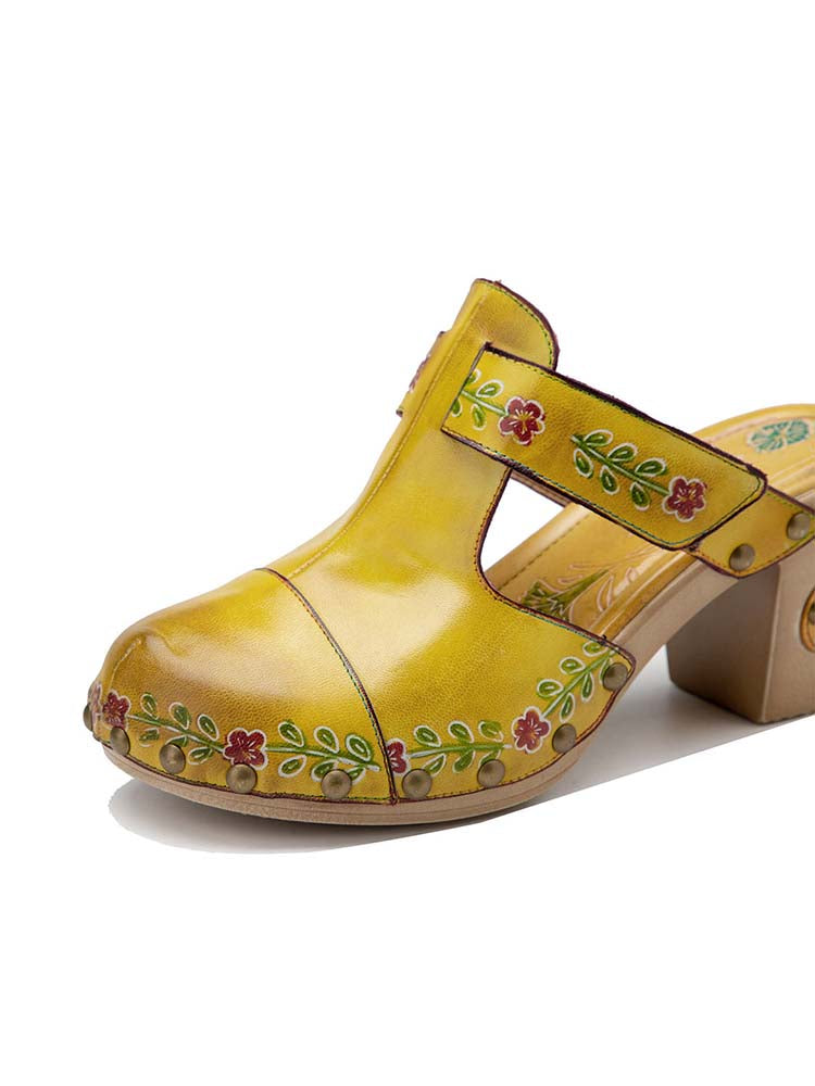 Vintage Handmade Round Toe Floral Slippers- Colorstepshoes- {{Product type}}