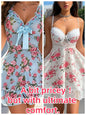 Elegant Two-Piece Sleepwear Set – Soft Lace V-Neck, Floral Print, Breathable Fabric, Sexy Lingerie for Bed, Beach, Party - Blue and white 2pcs United States -