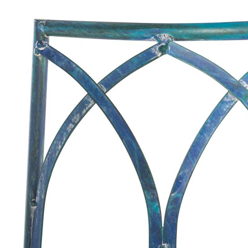 Half-Circle Outdoor Patio Garden Antique Blue Wrought Iron Tree Bench - - Outdoor > Outdoor Furniture > Garden Benches
