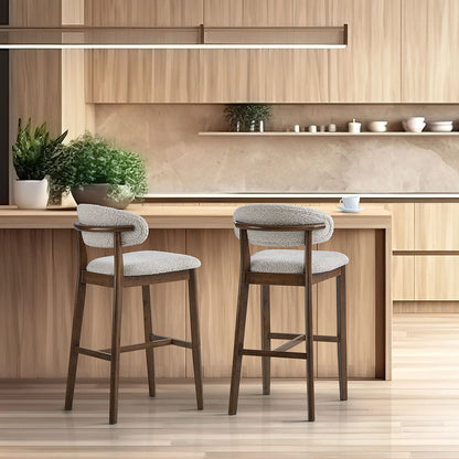 ACTU Bar Stools Set of 2, 30” Upholstered Bar Height Stools, Solid Wood, Mid-Century Modern- ACTU FURNITURE- {{Product type}}