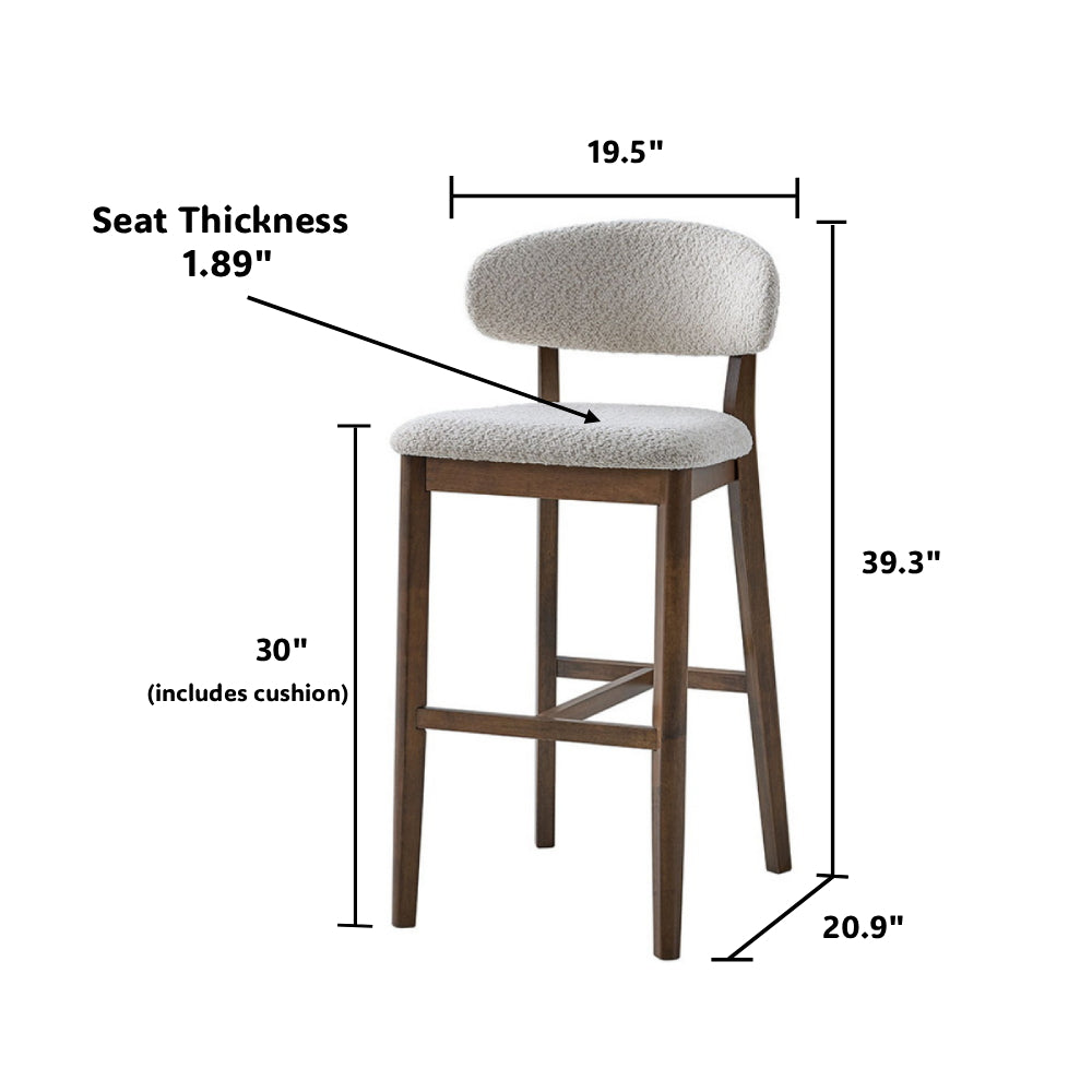 ACTU Bar Stools Set of 2, 30” Upholstered Bar Height Stools, Solid Wood, Mid-Century Modern- ACTU FURNITURE- {{Product type}}