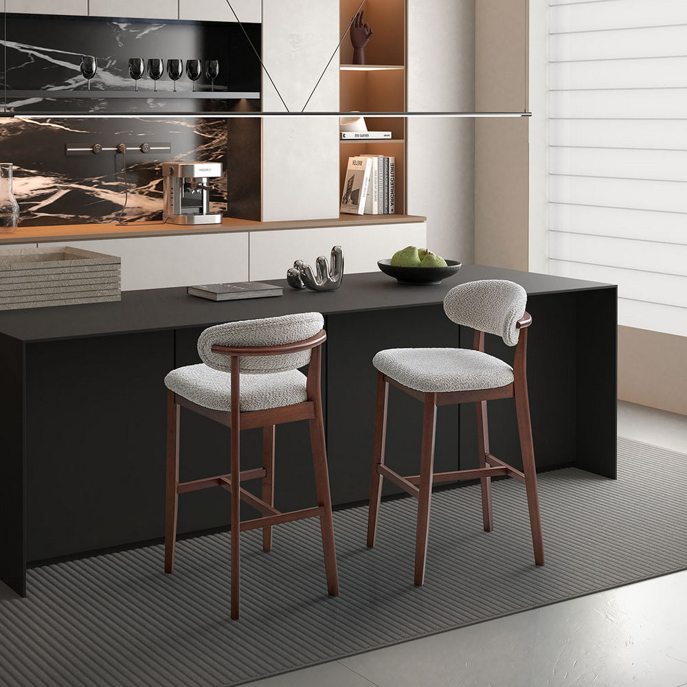 ACTU Bar Stools Set of 2, 30” Upholstered Bar Height Stools, Solid Wood, Mid-Century Modern- ACTU FURNITURE- {{Product type}}