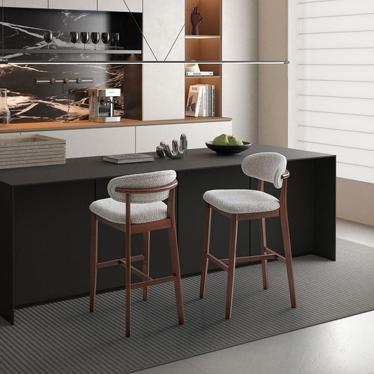 ACTU Solid Wood, Mid-Century Modern Bar Stools Set of 2 - Cherry - Bar Stool