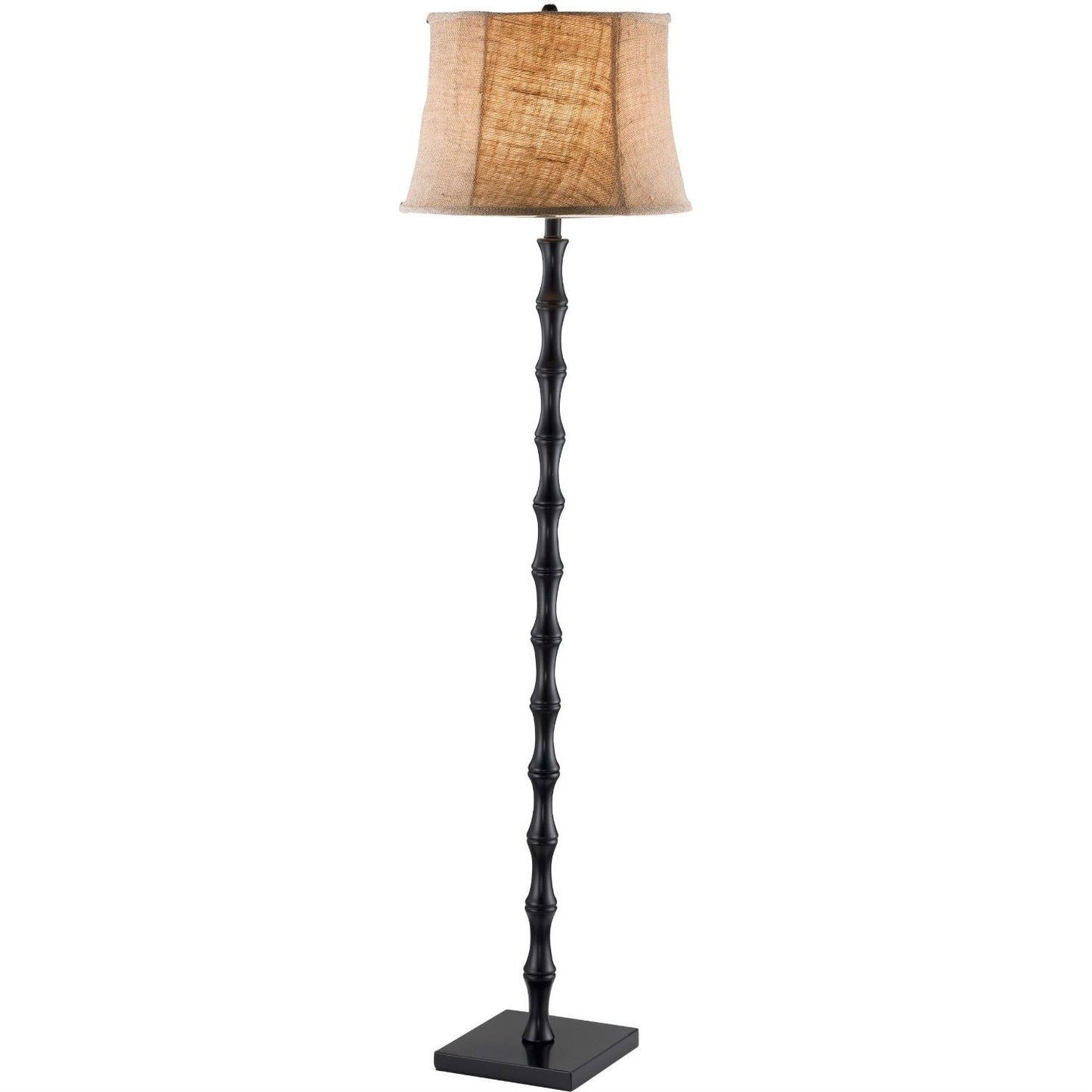 Traditional Floor Lamp with Black Metal Pole and Brown Burlap Bell Shade - - Lighting > Floor Lamps