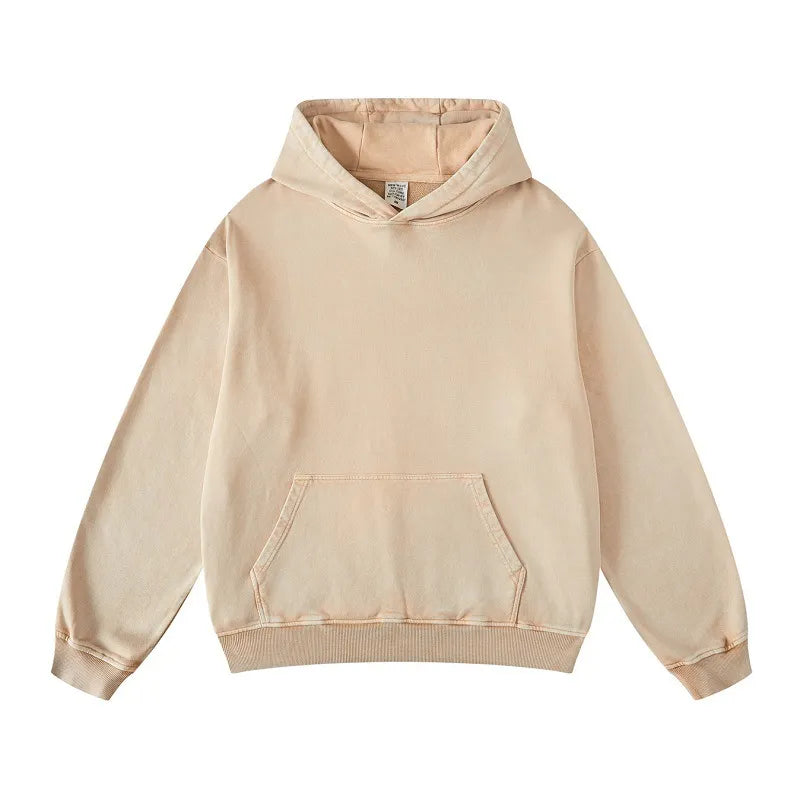 Thickened Washed Old Gradient Solid Color Batik Hooded Sweater For Men - Kia Day Design