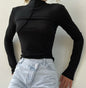 Slim Fit Long Sleeve Top - Black - shirt