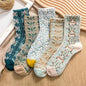 5 Pairs Flower Embroidered Socks - Kia Day Design
