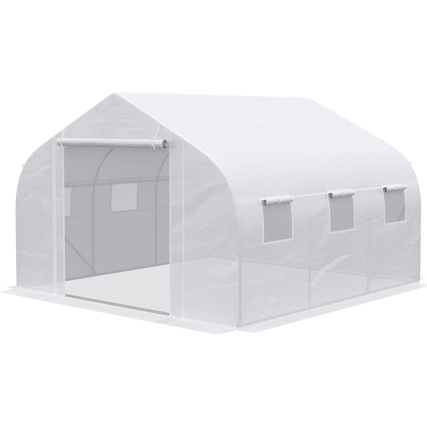 Greenhouse w/ White PE Cover and Heavy Duty Steel Frame 11.5' x 10' x 6.5' - - Outdoor > Gardening > Greenhouses