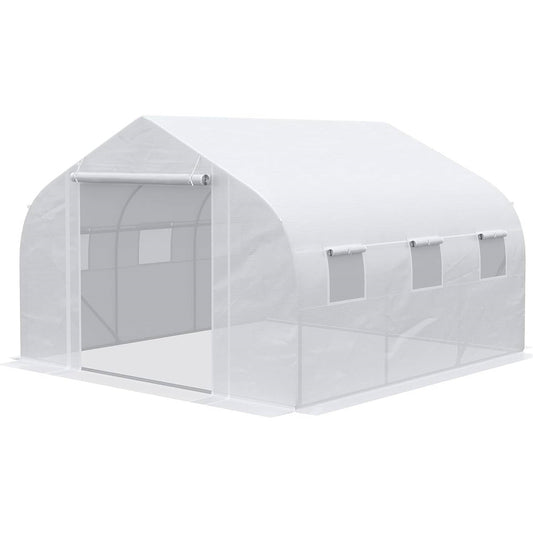 Greenhouse w/ White PE Cover and Heavy Duty Steel Frame - - Outdoor > Gardening > Greenhouses