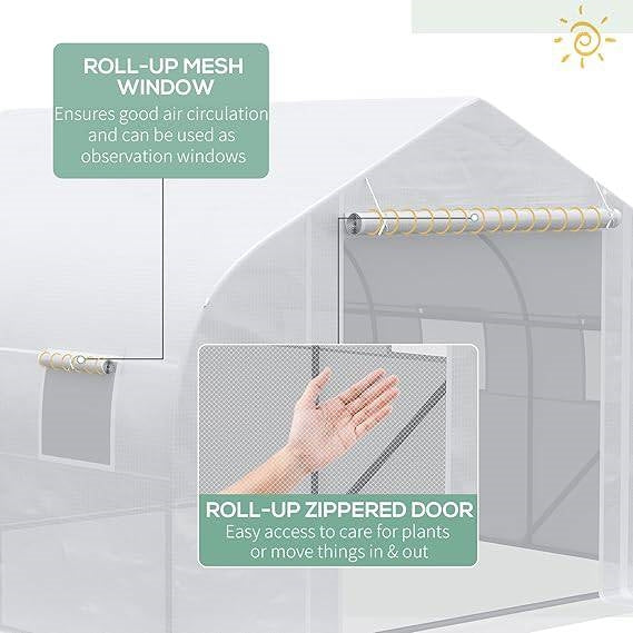 Greenhouse w/ White PE Cover and Heavy Duty Steel Frame 11.5' x 10' x 6.5' - - Outdoor > Gardening > Greenhouses